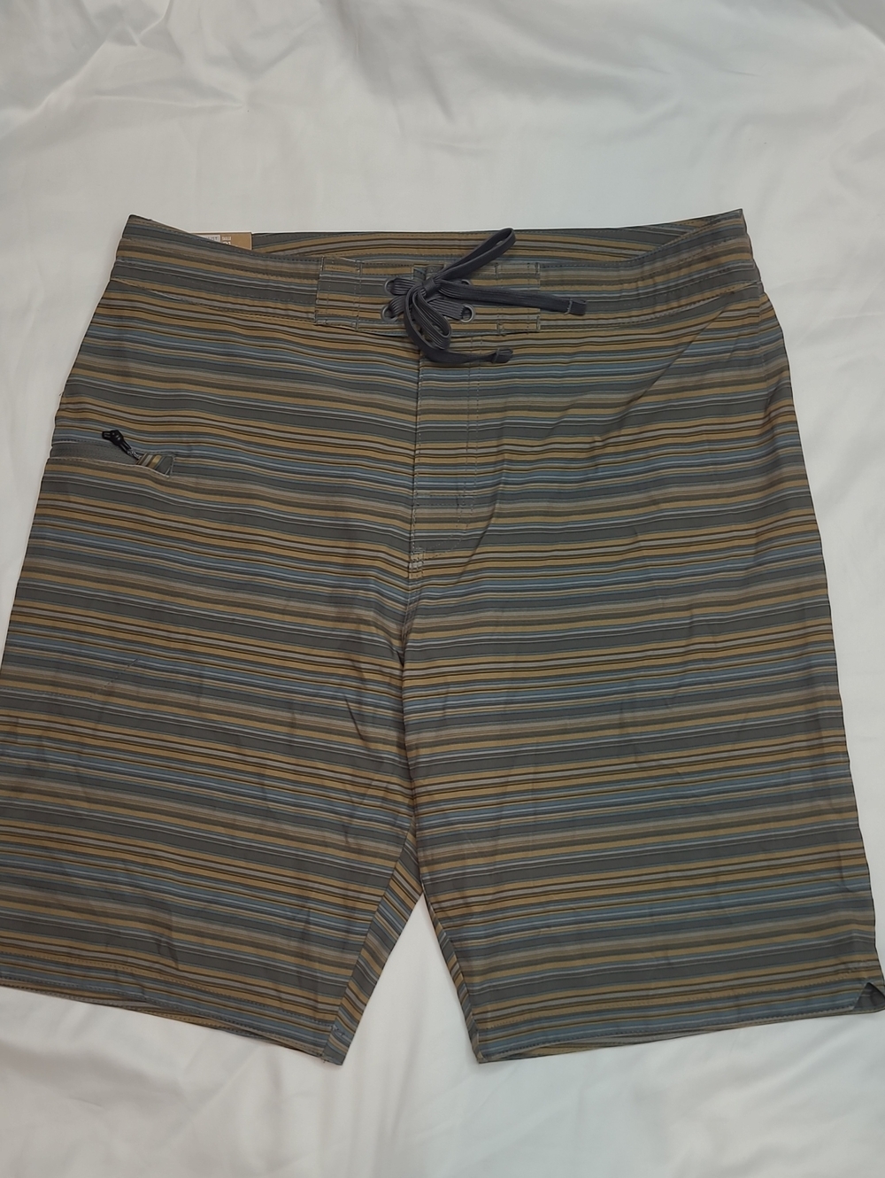 Prana Men's Olive, Gray & Tan Striped Board Shorts 32" Waist